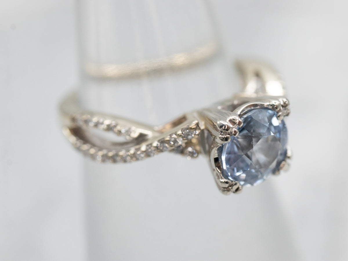 Elegant White Gold Sapphire and Diamond Modern Engagement Ring