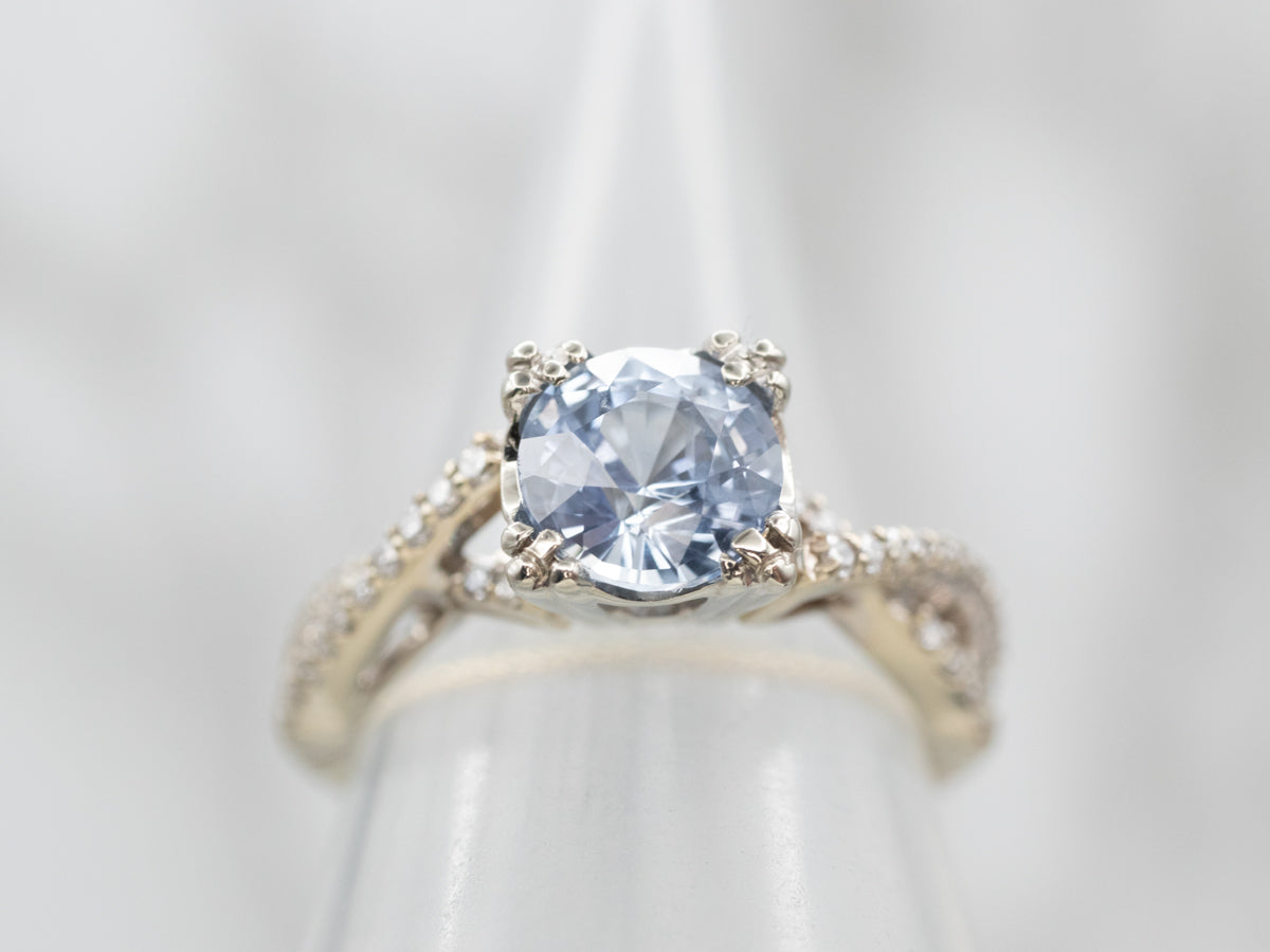 Elegant White Gold Sapphire and Diamond Modern Engagement Ring