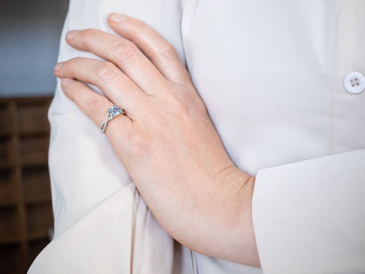Elegant White Gold Sapphire and Diamond Modern Engagement Ring