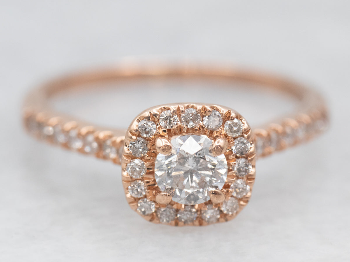 Rose Gold Diamond Halo Engagement Ring