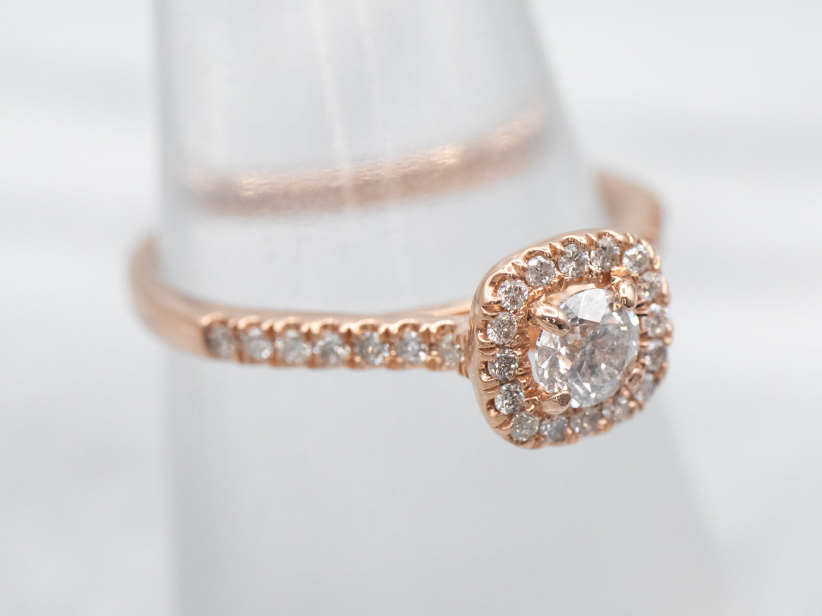 Rose Gold Diamond Halo Engagement Ring