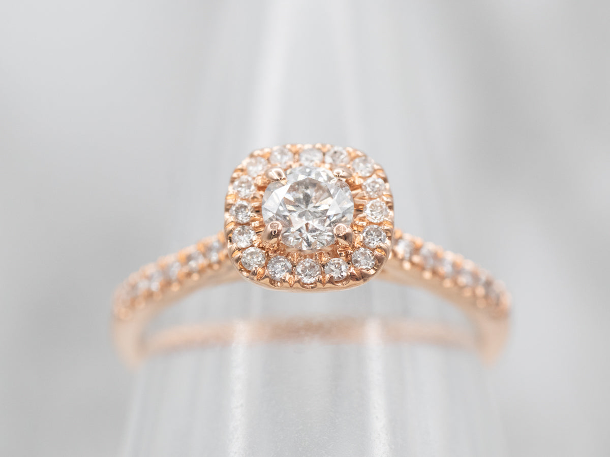 Rose Gold Diamond Halo Engagement Ring
