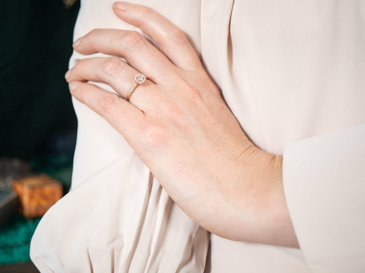 Rose Gold Diamond Halo Engagement Ring