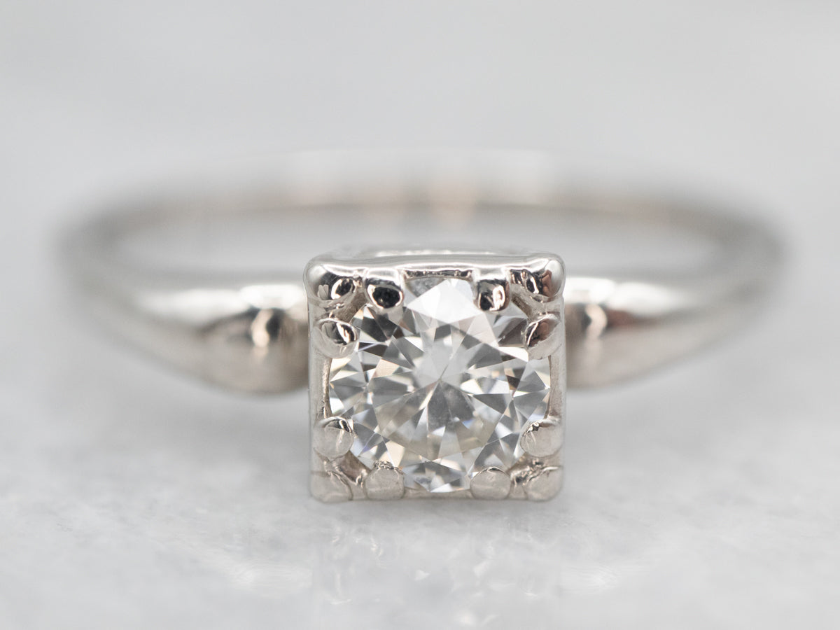 Platinum European Cut Diamond Solitaire Engagement Ring