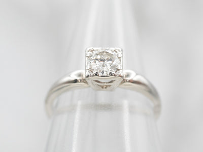 Platinum European Cut Diamond Solitaire Engagement Ring