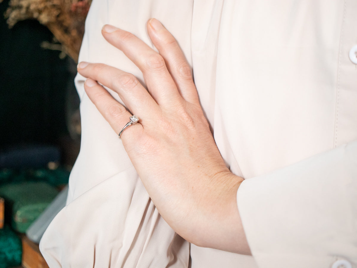 Platinum European Cut Diamond Solitaire Engagement Ring