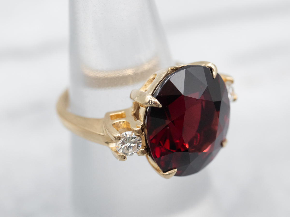 Pyrope Garnet and Diamond Three Stone Ring
