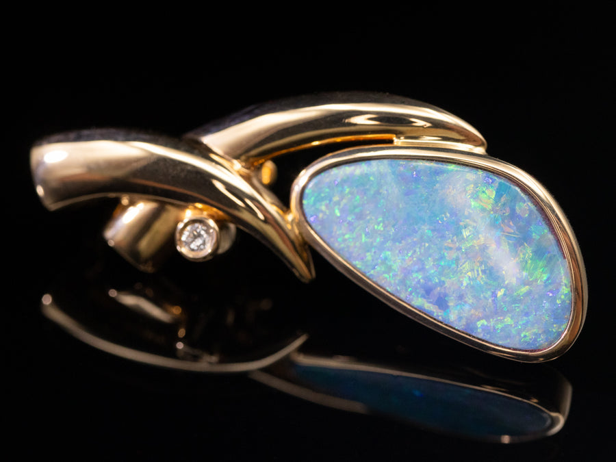 Modern Gold Boulder Opal and Diamond Pendant