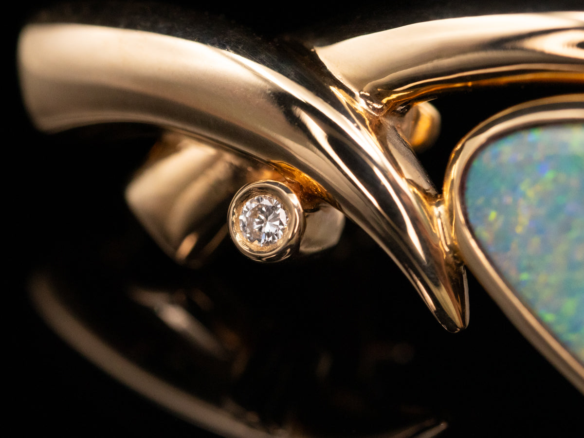 Modern Gold Boulder Opal and Diamond Pendant