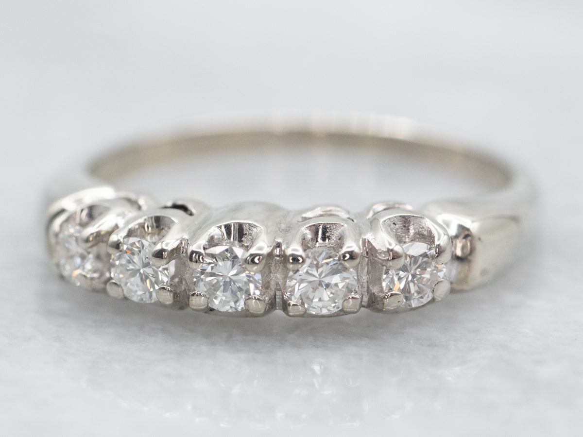 Polished White Gold Five Diamond Band
