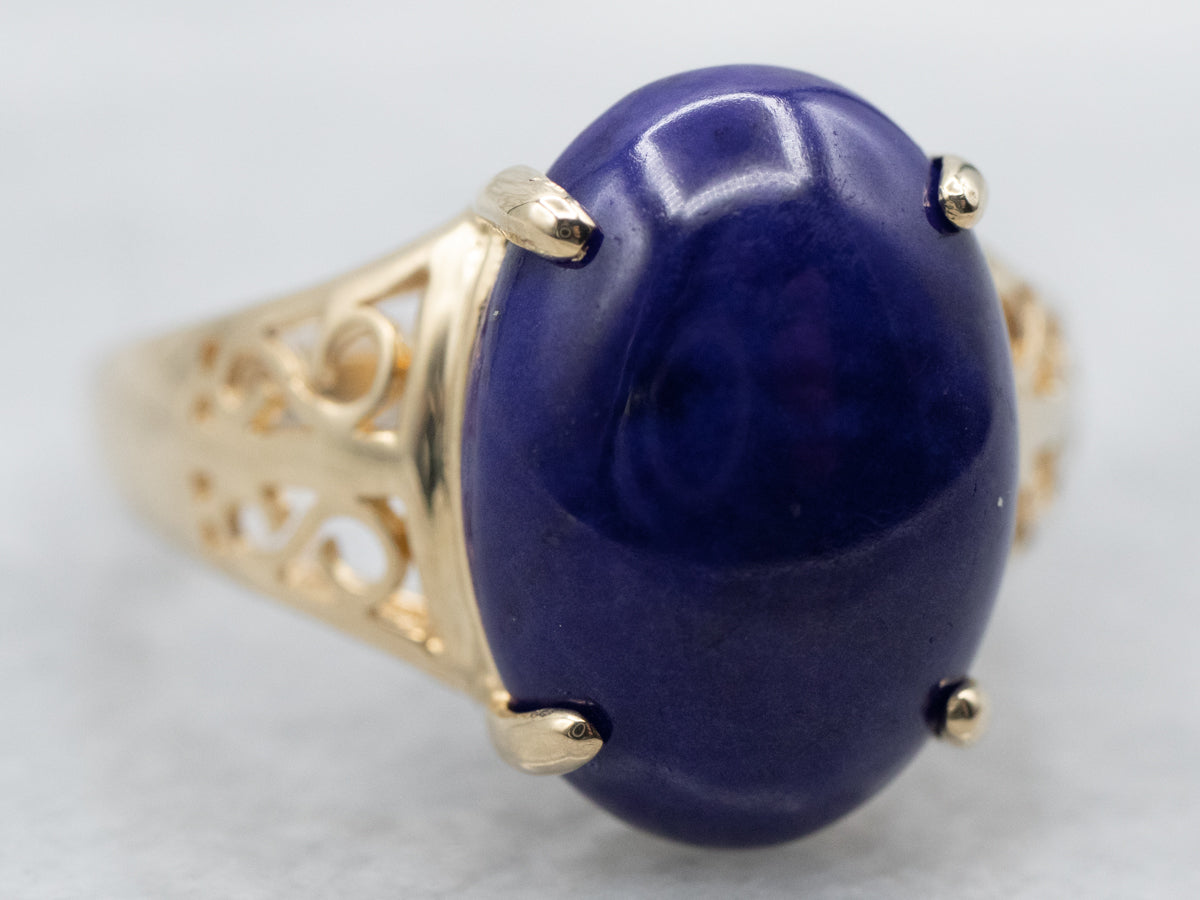 Gold Filigree Lapis Solitaire Ring