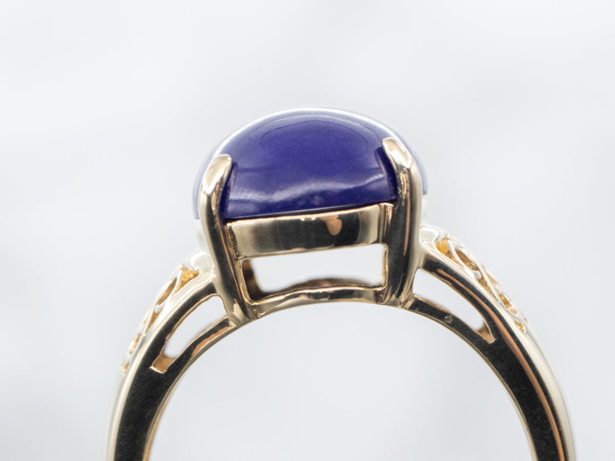 Gold Filigree Lapis Solitaire Ring