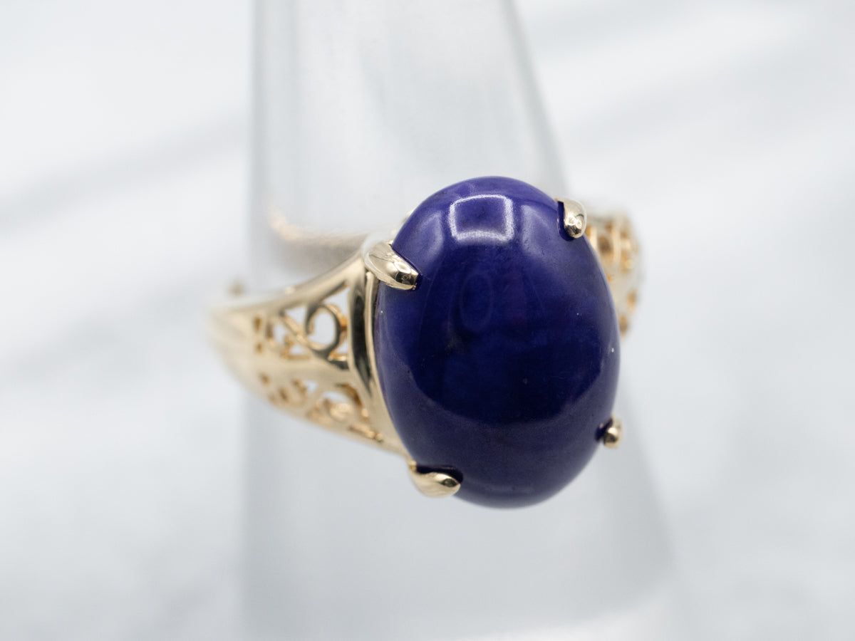 Gold Filigree Lapis Solitaire Ring