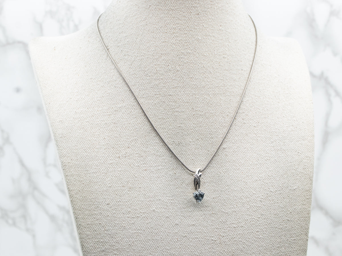 Sleek White Gold Aquamarine Pendant with Diamond Accents