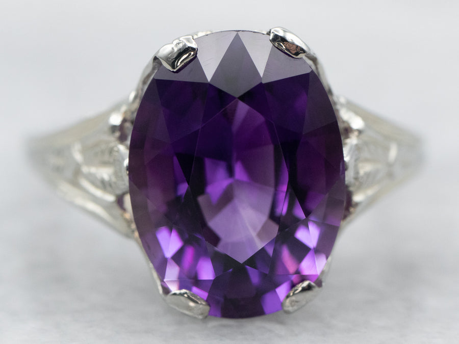 Vintage White Gold Amethyst Solitaire Ring
