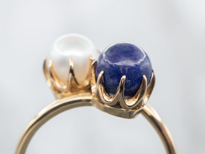 Vintage Gold Pearl and Lapis Bypass Ring
