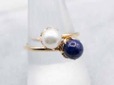Vintage Gold Pearl and Lapis Bypass Ring