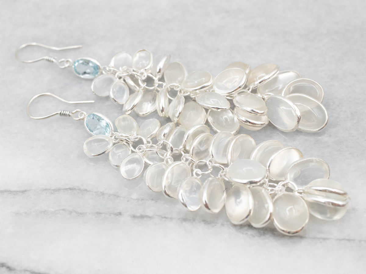 Sterling Silver Moonstone Drop Earrings with Blue Topaz Accents