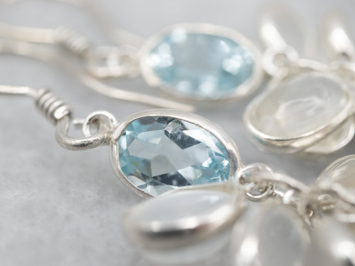 Sterling Silver Moonstone Drop Earrings with Blue Topaz Accents
