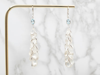 Sterling Silver Moonstone Drop Earrings with Blue Topaz Accents