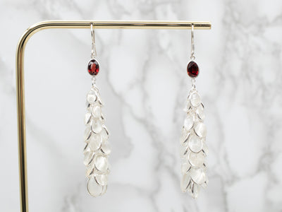 Sterling Silver Moonstone Drop Earrings with Garnet Accents