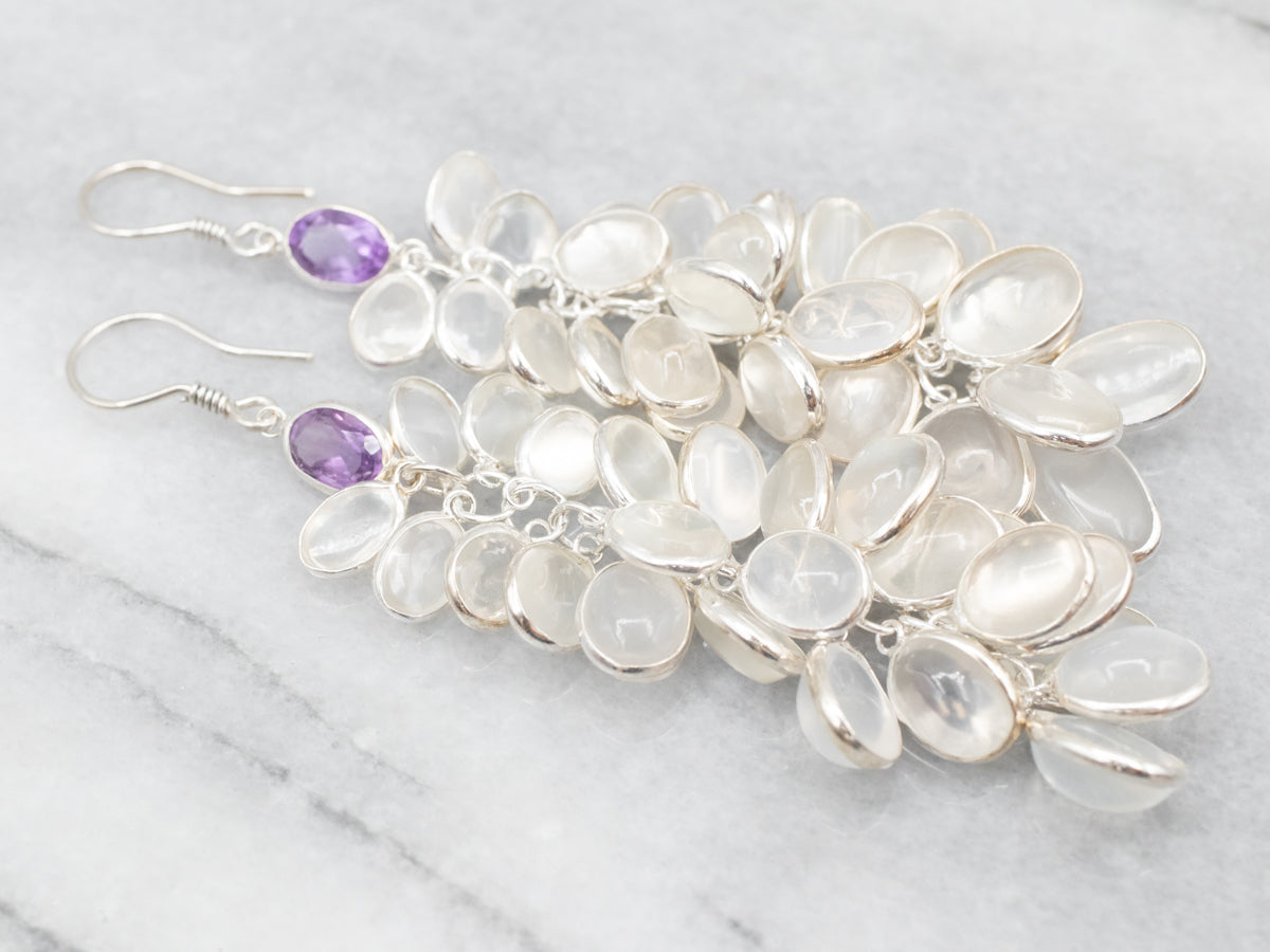 Sterling Silver Moonstone Drop Earrings with Amethyst Accent