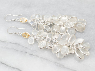 Sterling Silver Moonstone Drop Earrings with Citrine Accents