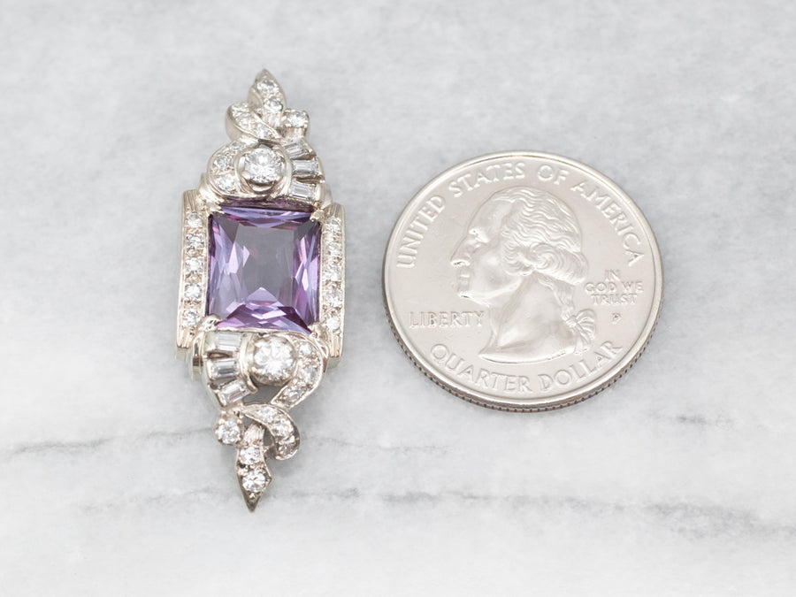 White Gold Synthetic Alexandrite Pendant with Diamond Accents