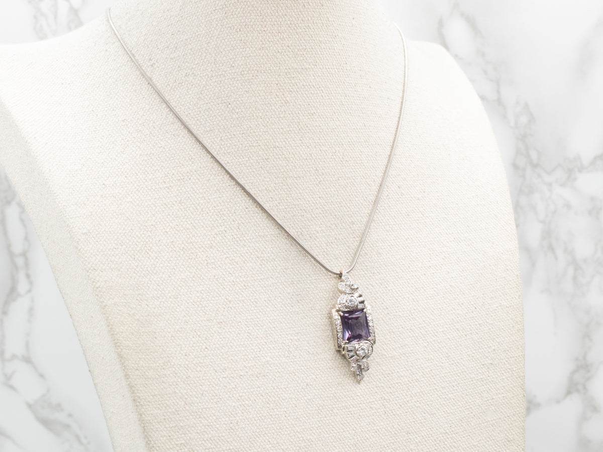 White Gold Synthetic Alexandrite Pendant with Diamond Accents