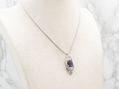 White Gold Synthetic Alexandrite Pendant with Diamond Accents