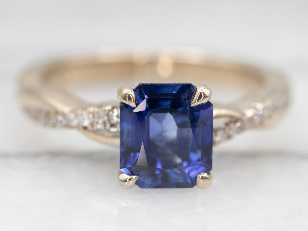 White Gold Sapphire Engagement Ring with Diamond Accents
