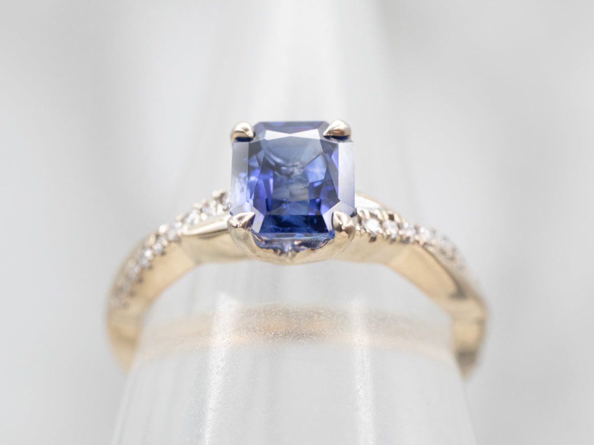 White Gold Sapphire Engagement Ring with Diamond Accents