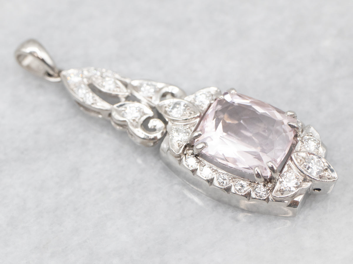Platinum Morganite Pendant with Diamond Accents