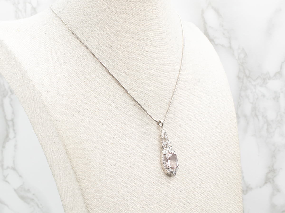 Platinum Morganite Pendant with Diamond Accents