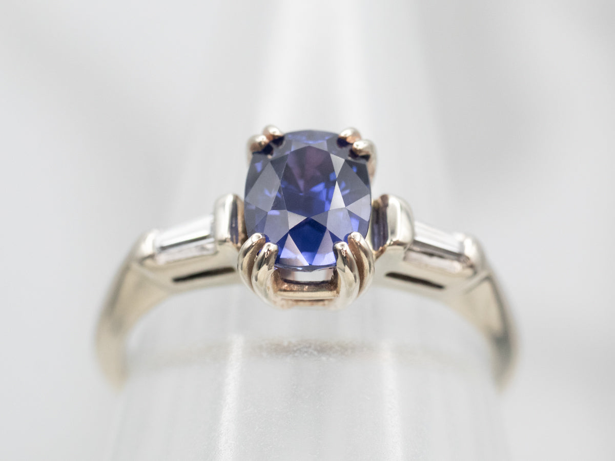 White Gold Sapphire Engagement Ring with Diamond Accents