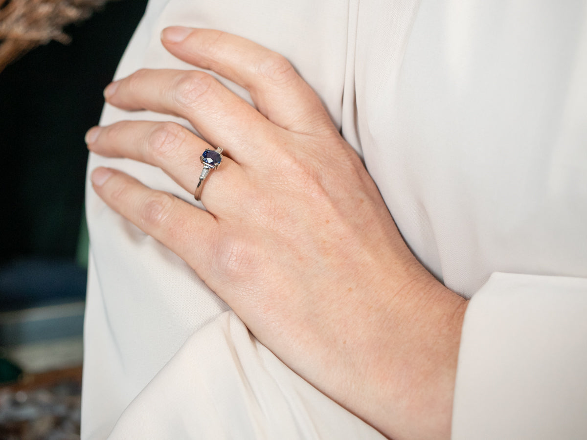 White Gold Sapphire Engagement Ring with Diamond Accents