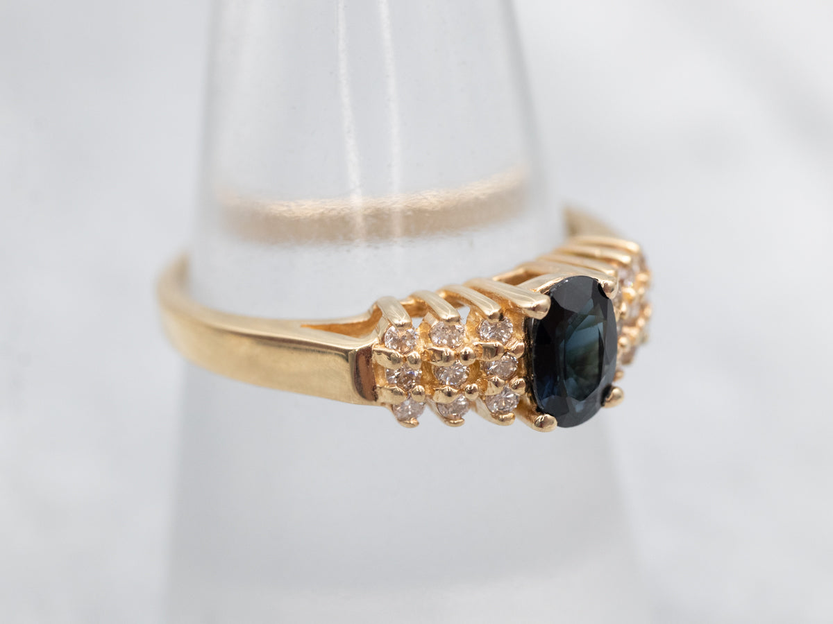 Modern Yellow Gold Sapphire and Diamond Ring