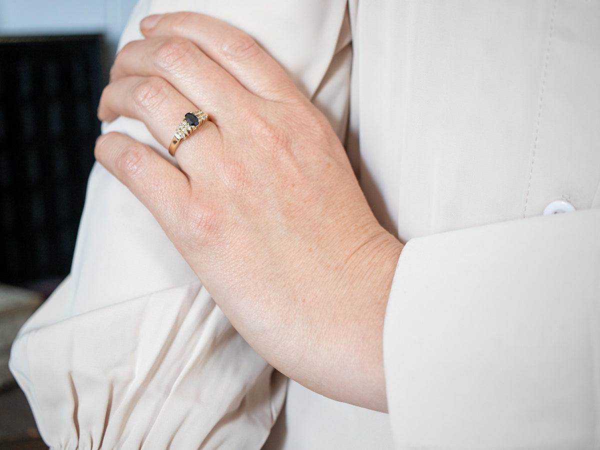 Modern Yellow Gold Sapphire and Diamond Ring