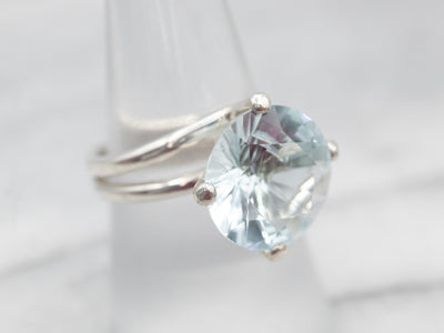 Icy Blue Sterling Silver Aquamarine Solitaire Bypass Cocktail Ring