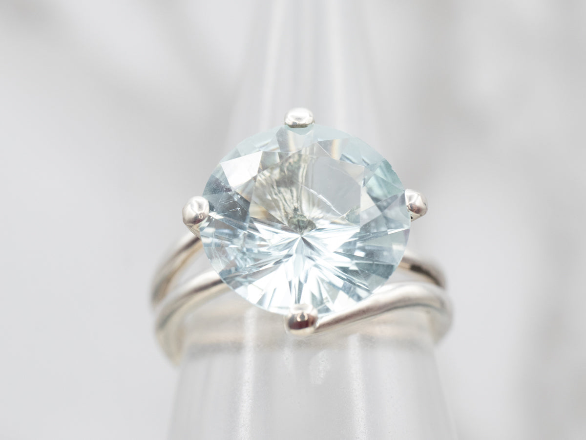 Icy Blue Sterling Silver Aquamarine Solitaire Bypass Cocktail Ring