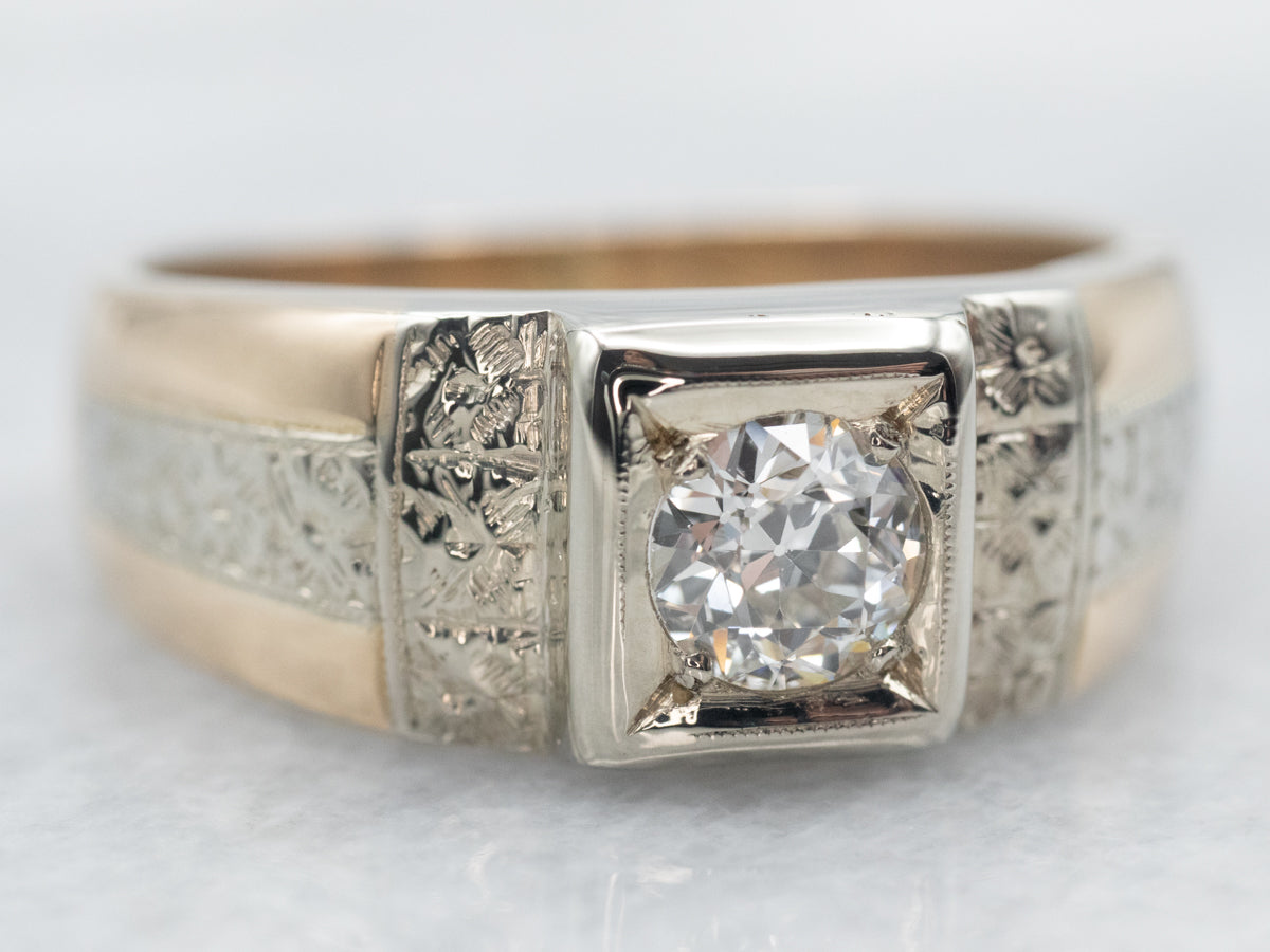 Men's Floral European Cut Diamond Engagement Ring