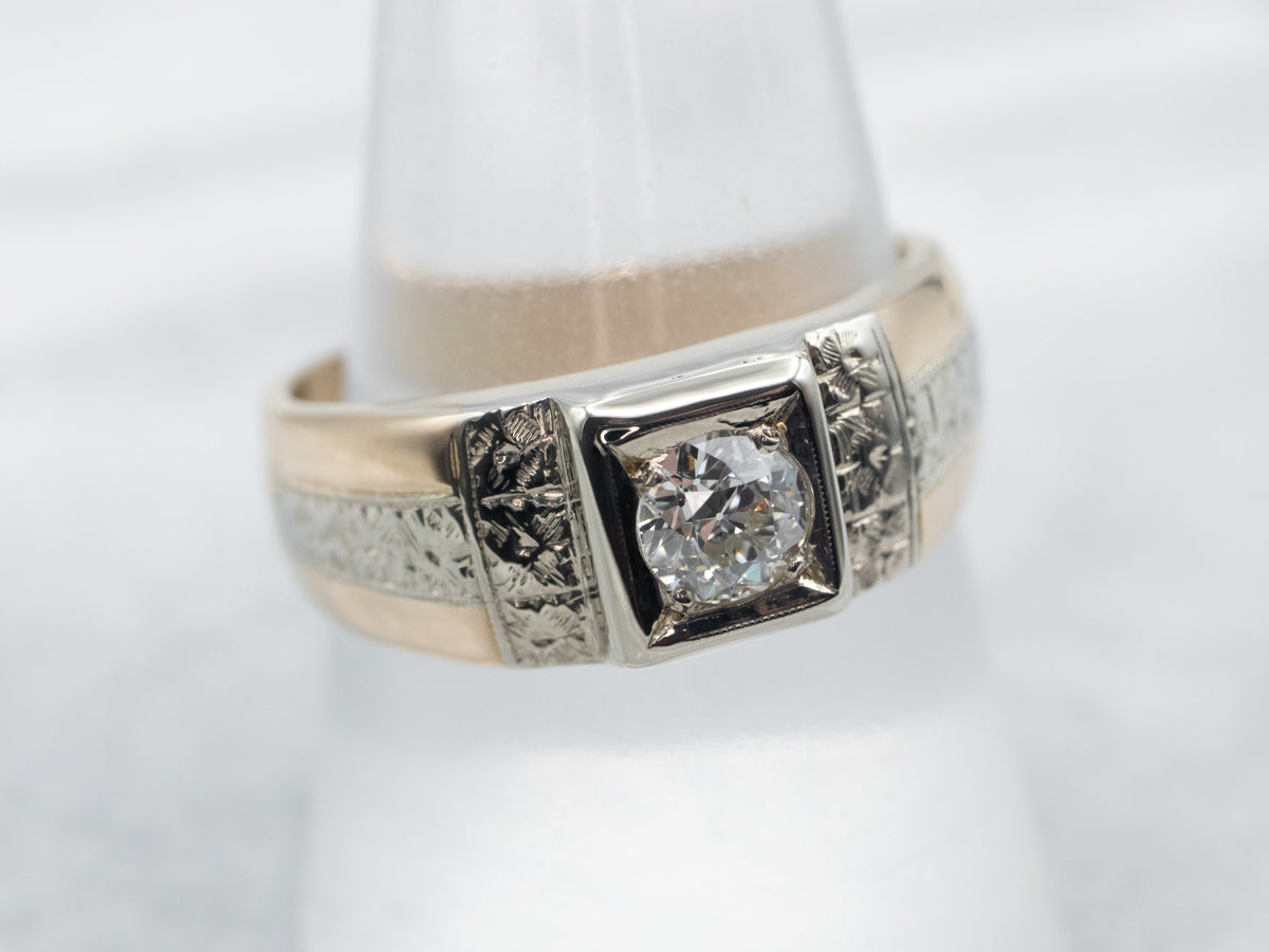 Men's Floral European Cut Diamond Engagement Ring