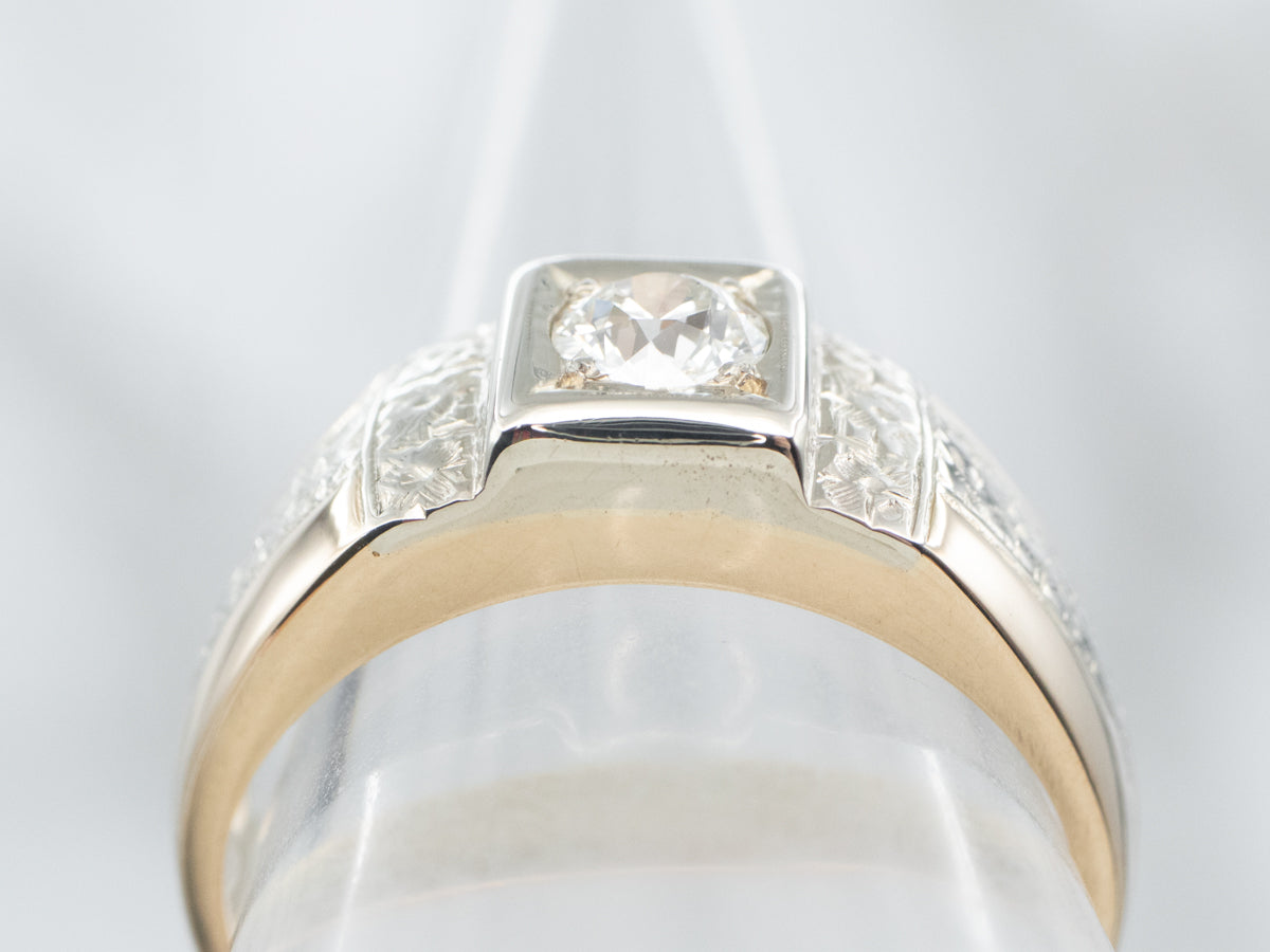 Men's Floral European Cut Diamond Engagement Ring