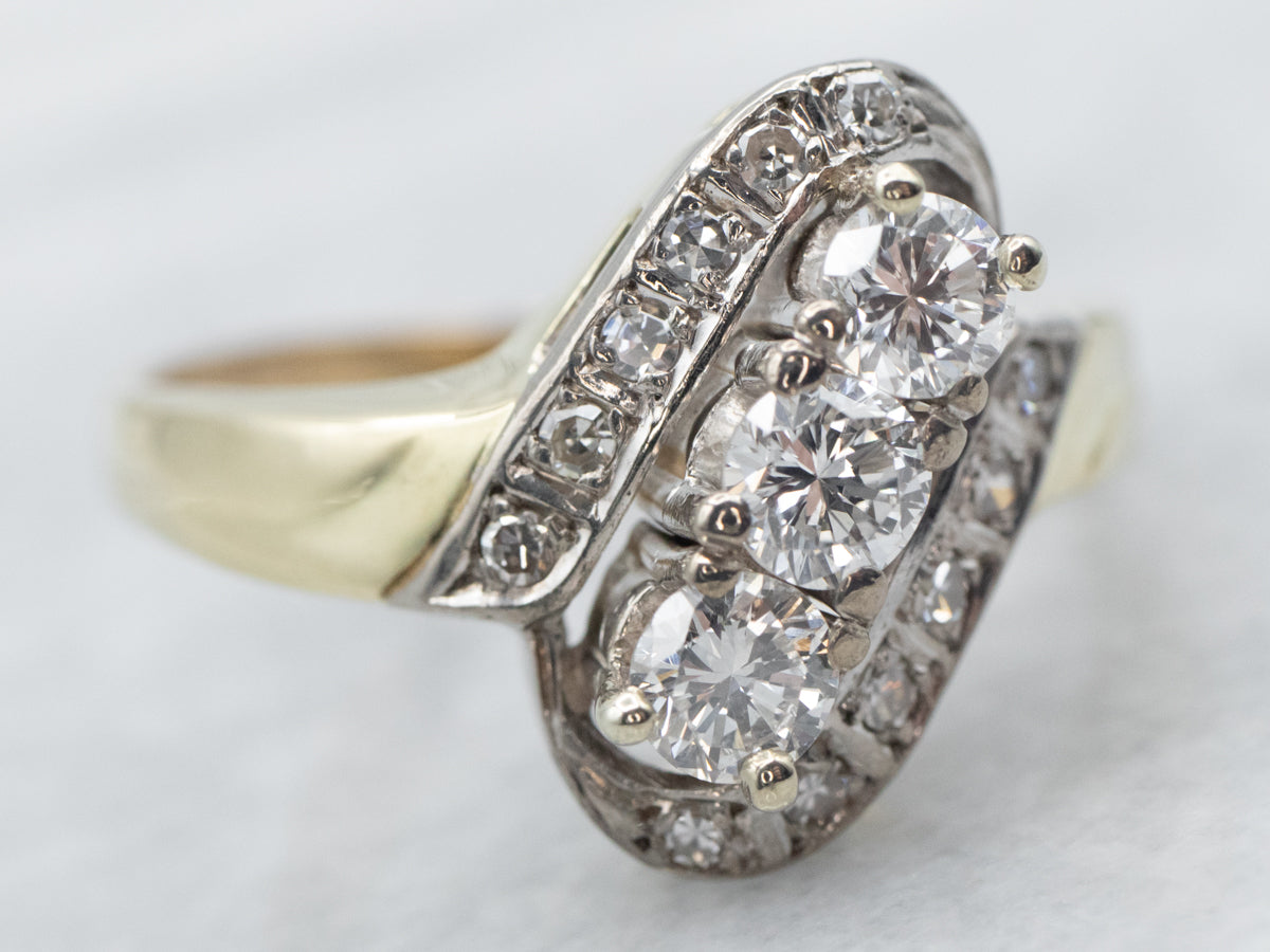 Sparkling Retro Diamond Bypass Ring