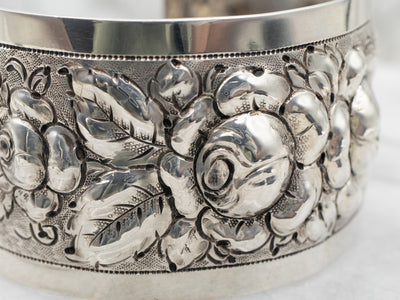 Early 1900's Floral Cuff Sterling Silver  Bracelet