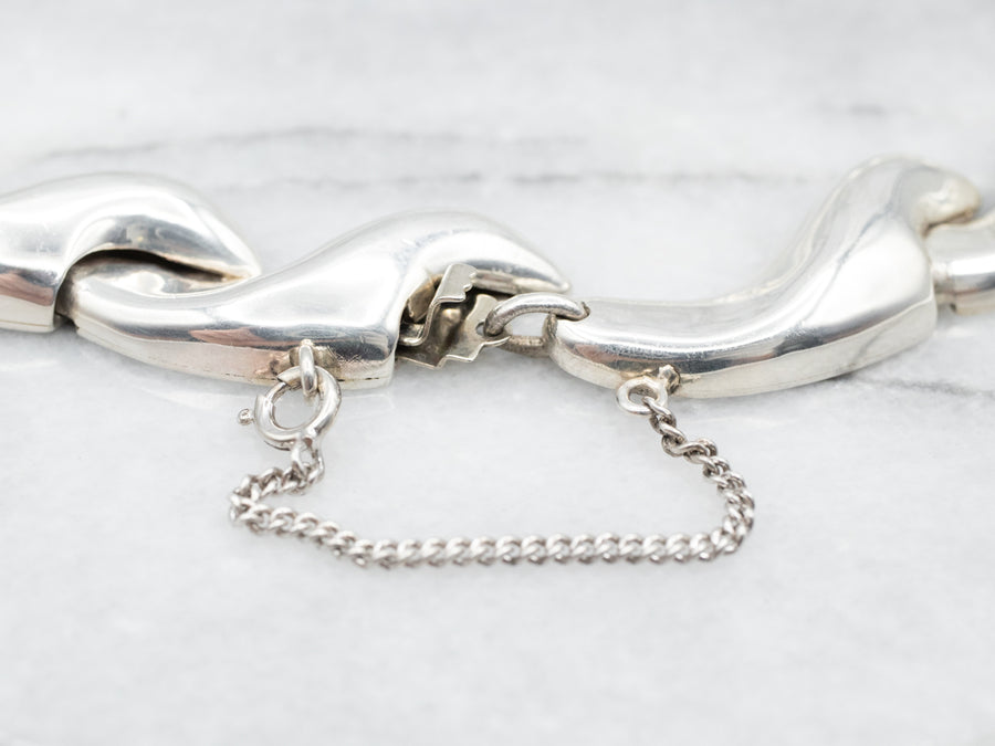 Sterling Silver Wave Collar Necklace with Safety Chain