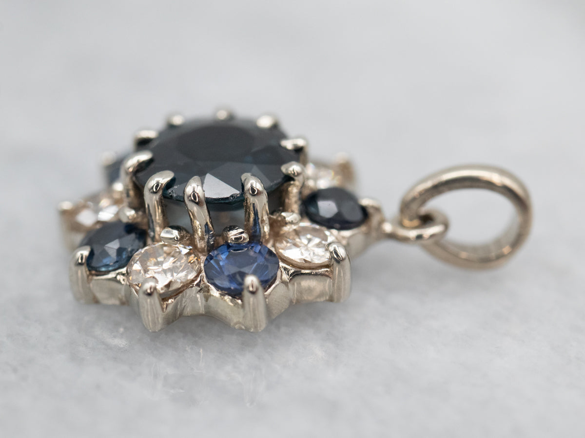 Floral Sapphire and Diamond Halo Pendant
