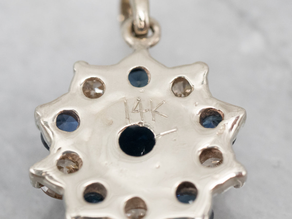 Floral Sapphire and Diamond Halo Pendant