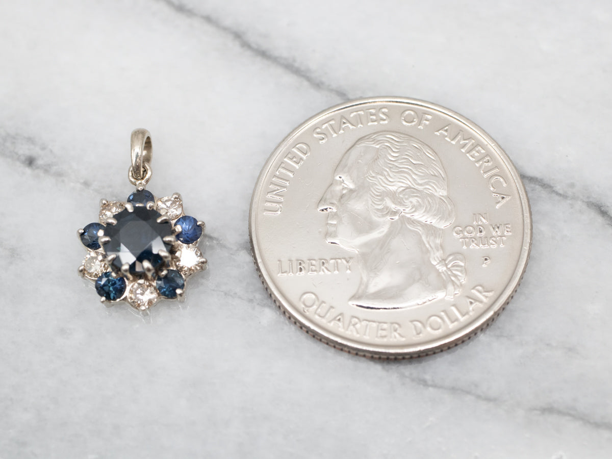 Floral Sapphire and Diamond Halo Pendant