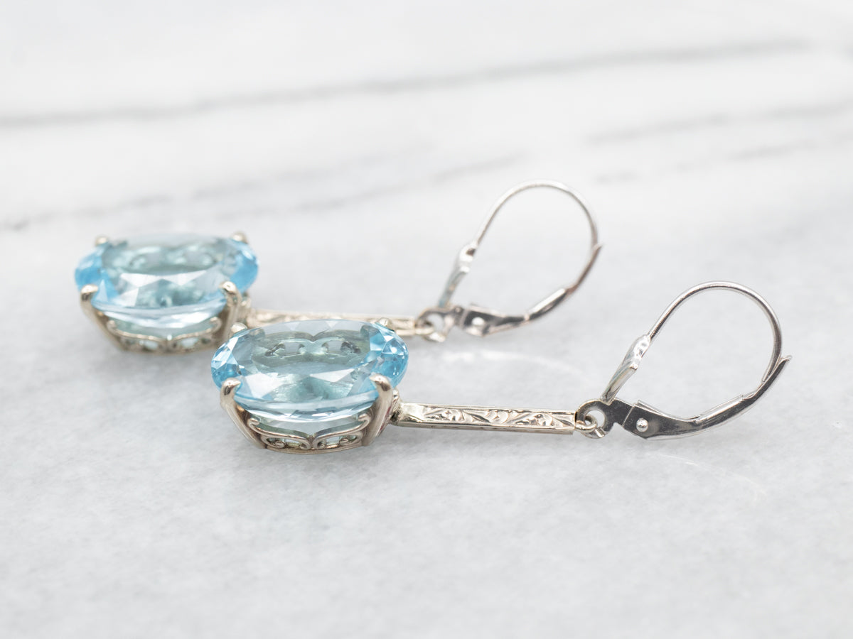 Blue Topaz Bar Set Drop Earrings